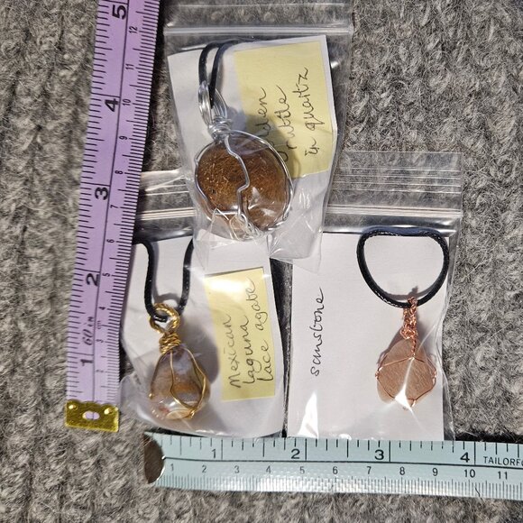 Wire wrapped gemstone/crystal pendants, 3 different stones, ~18 inch cords, new - Picture 2 of 2